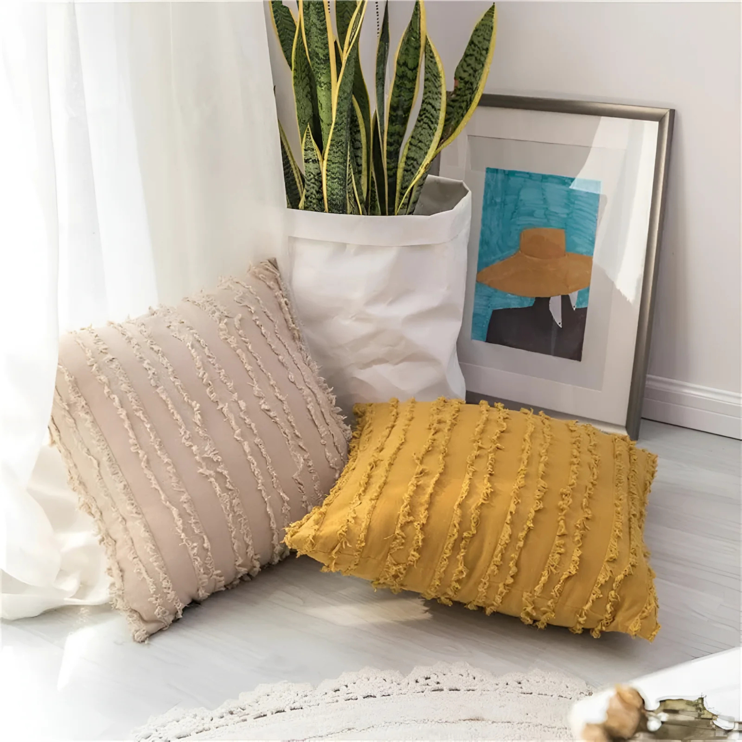 Bohemian Cushion Cover Layered with Geometric Embroidery
