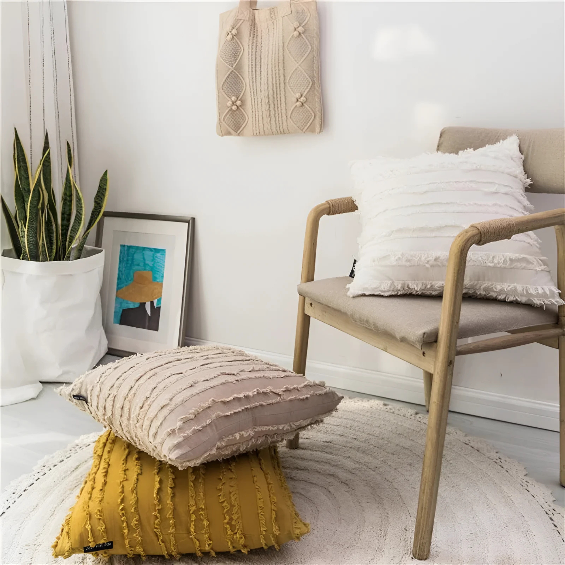 Bohemian Cushion Cover Layered with Geometric Embroidery