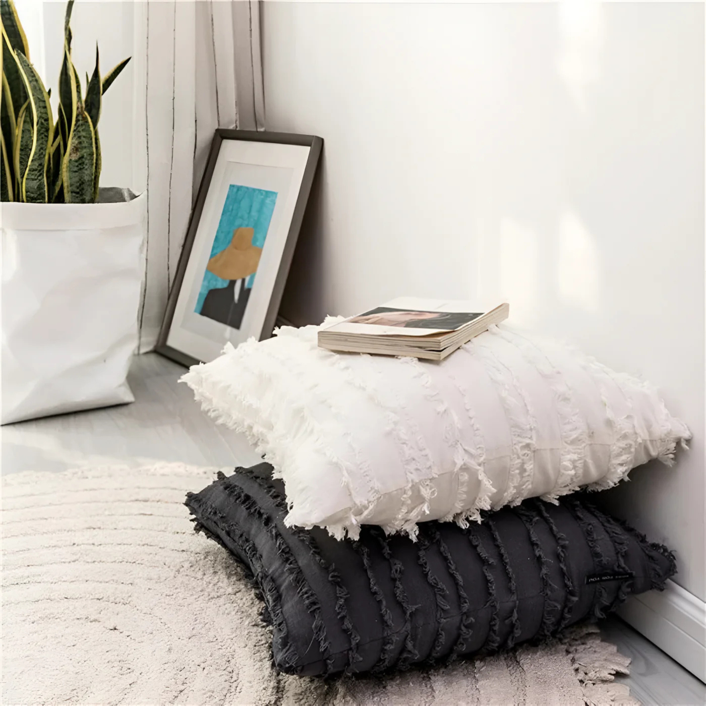 Bohemian Cushion Cover Layered with Geometric Embroidery
