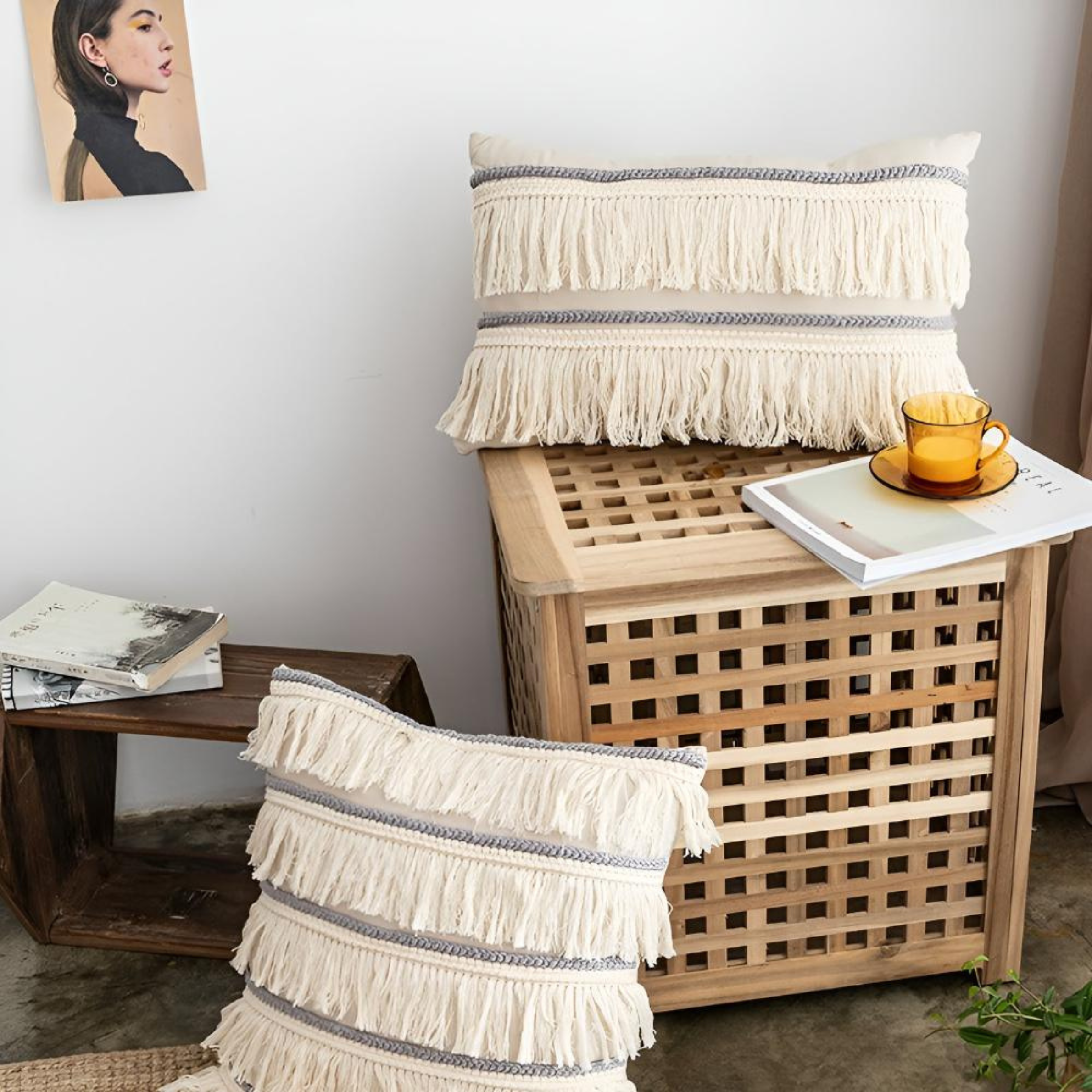 Bohemian Tassels Stripe Cushion Cover