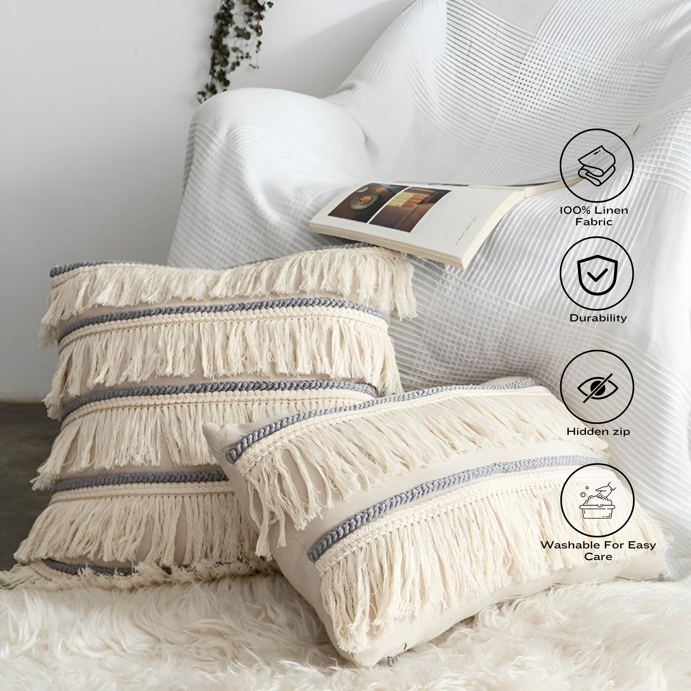 Bohemian Tassels Stripe Cushion Cover
