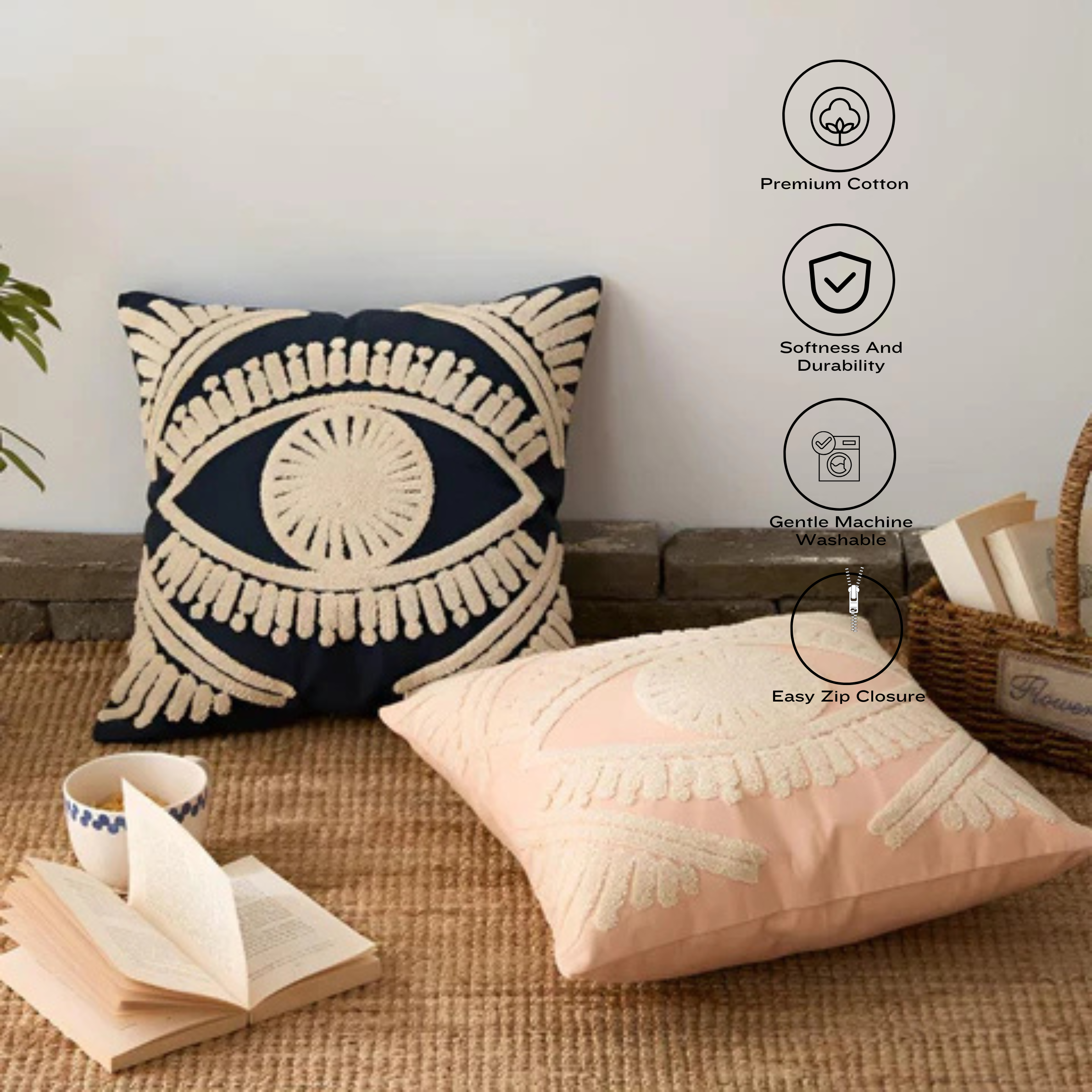 Dreamer’s Eye | Embroidered Boho Cushion Cover
