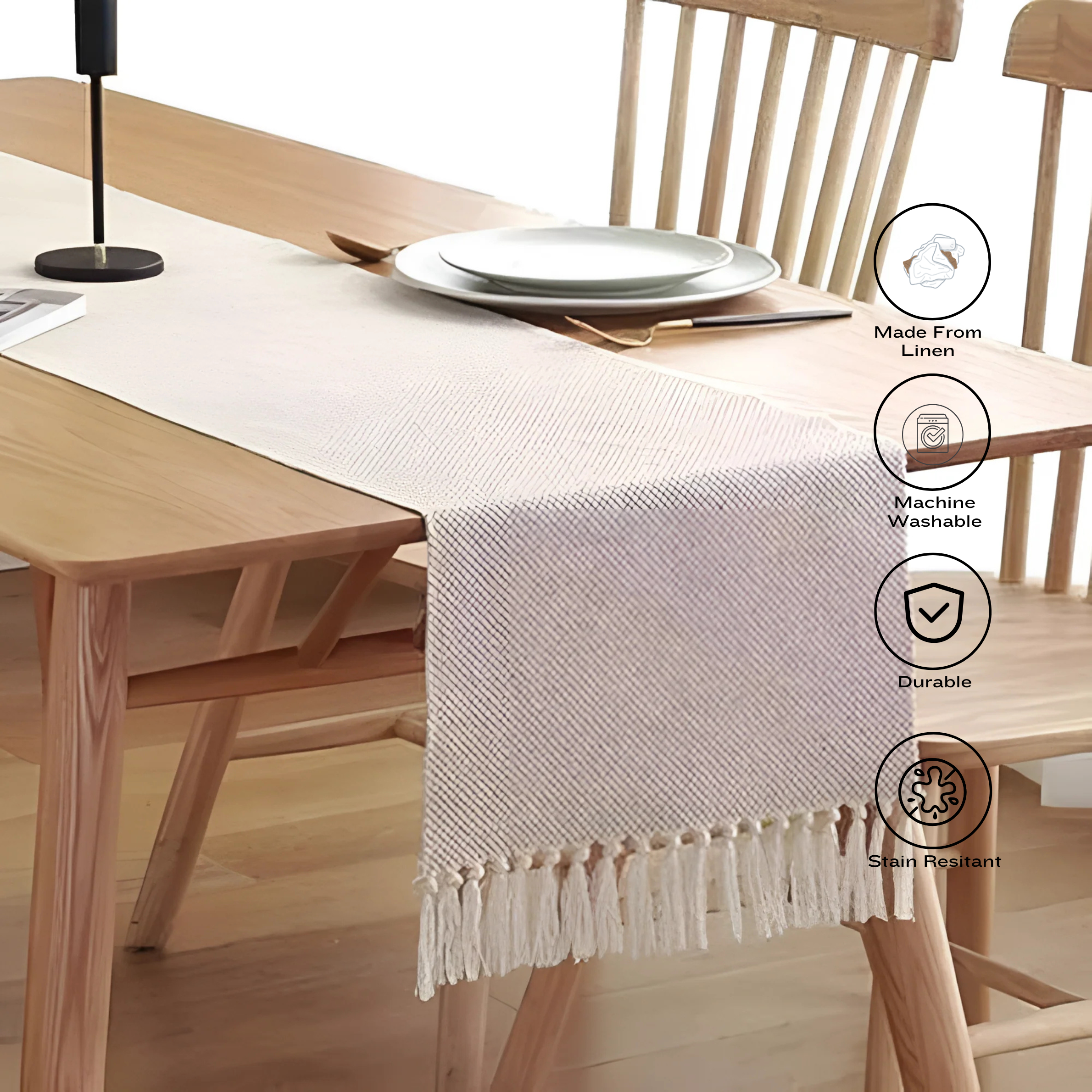 Elegant Boho-Inspired Woven Table Runner with Tassels