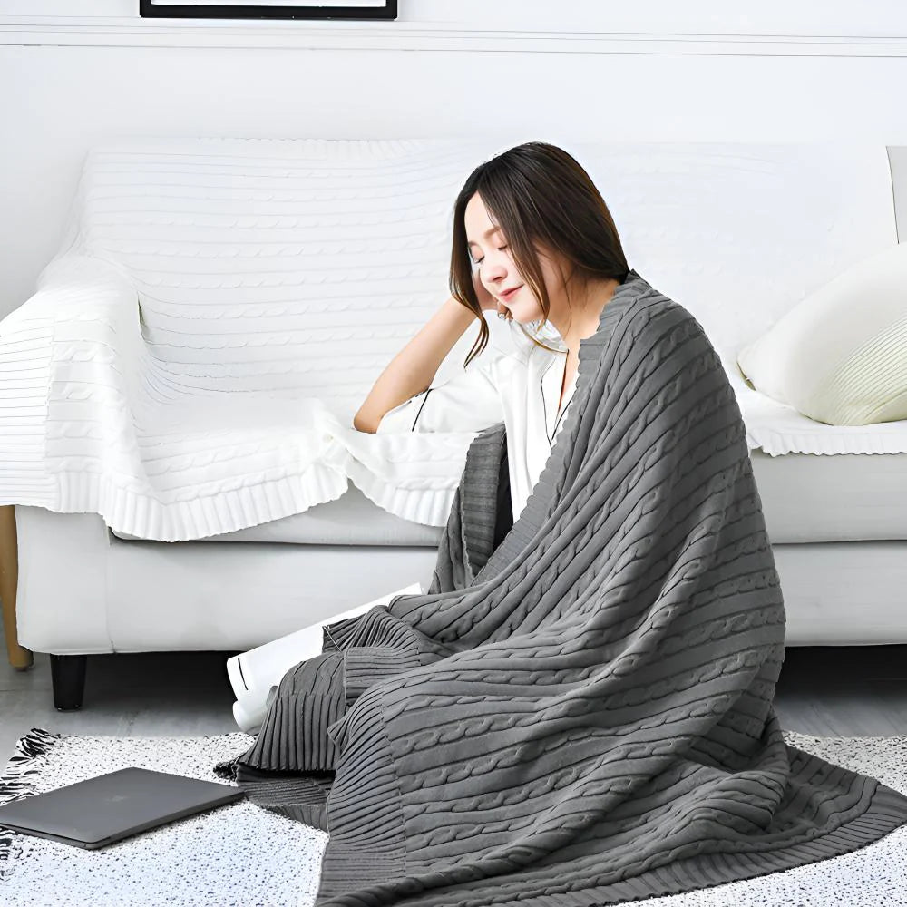 Cozy Braid-Design Cotton Throw