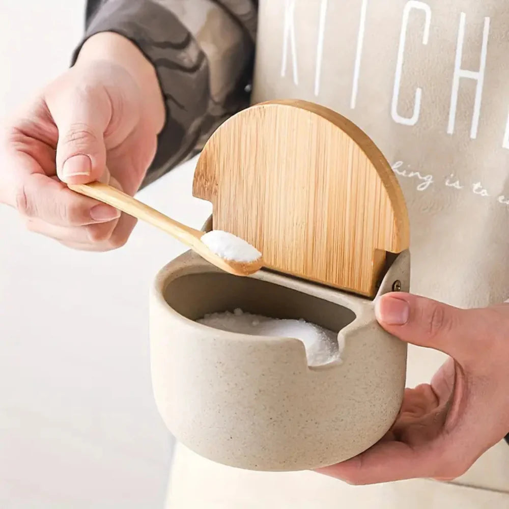 Exquisite Bamboo-Top Ceramic Spice Jars | 2-piece Set
