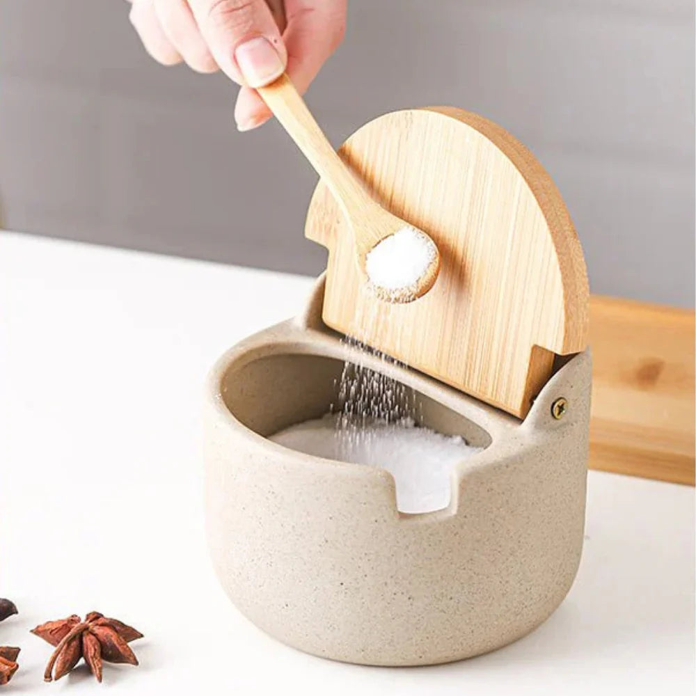 Exquisite Bamboo-Top Ceramic Spice Jars | 2-piece Set