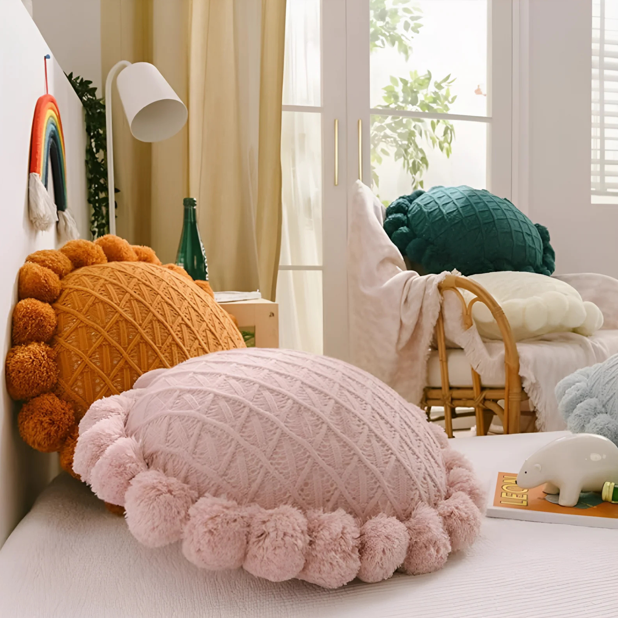 Garden Bloom Sunflower Pompom Cushion