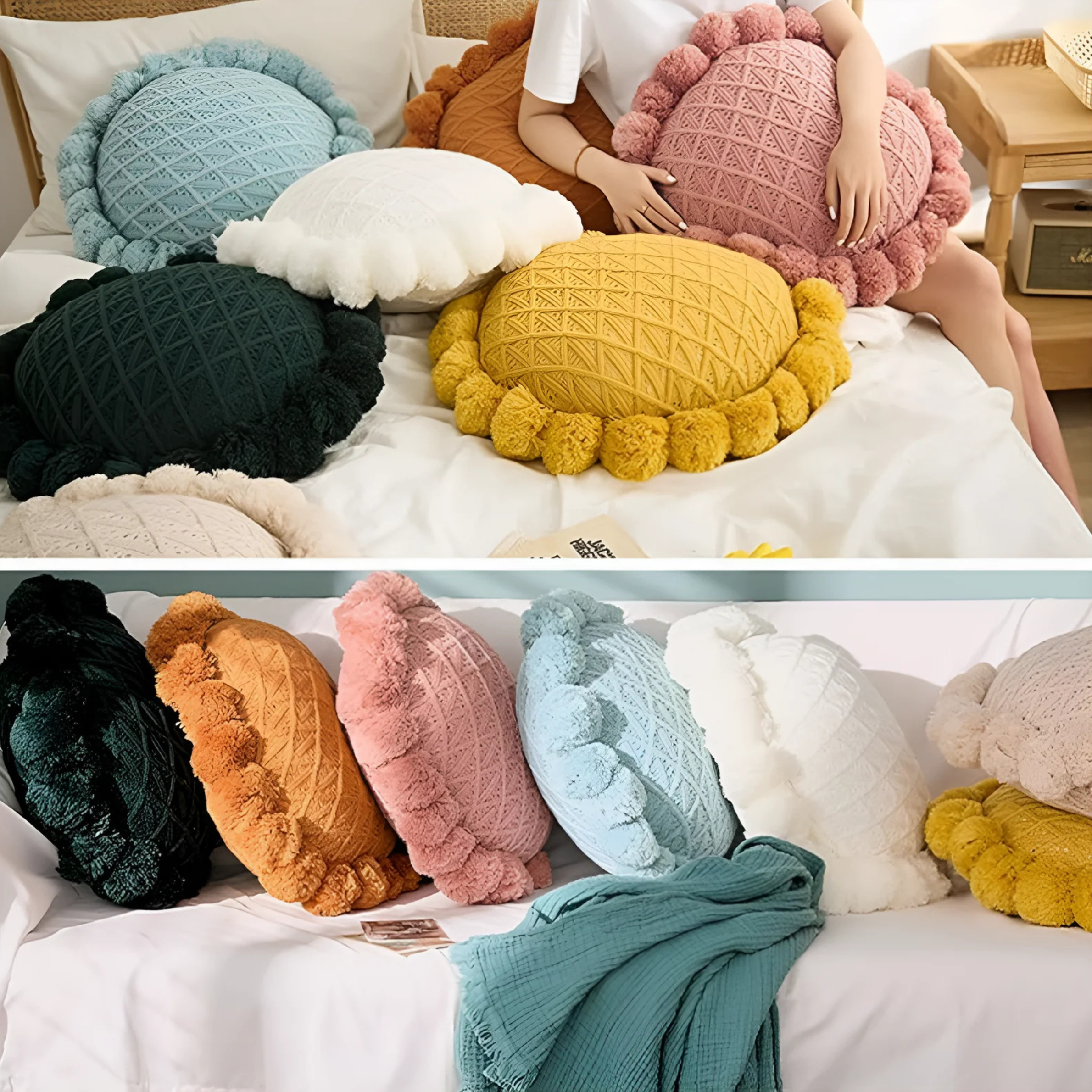 Garden Bloom Sunflower Pompom Cushion