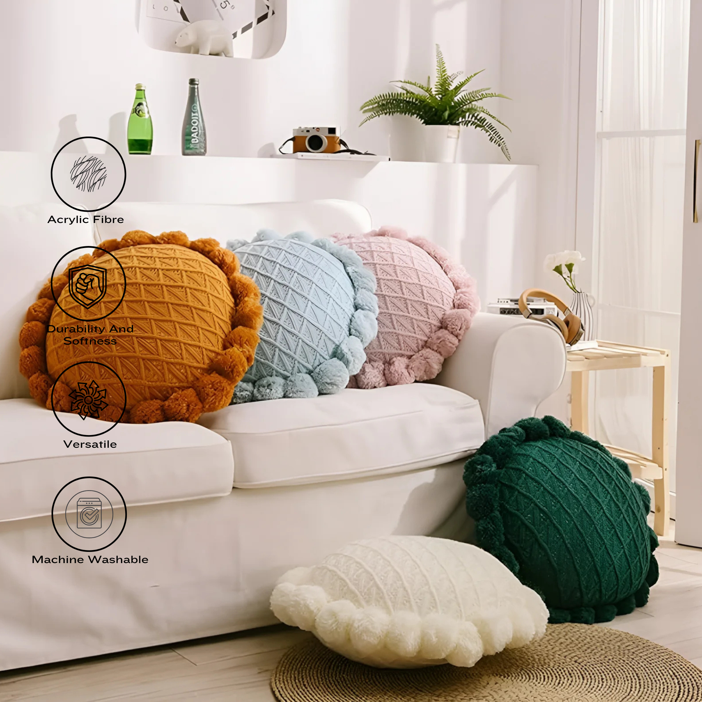 Garden Bloom Sunflower Pompom Cushion