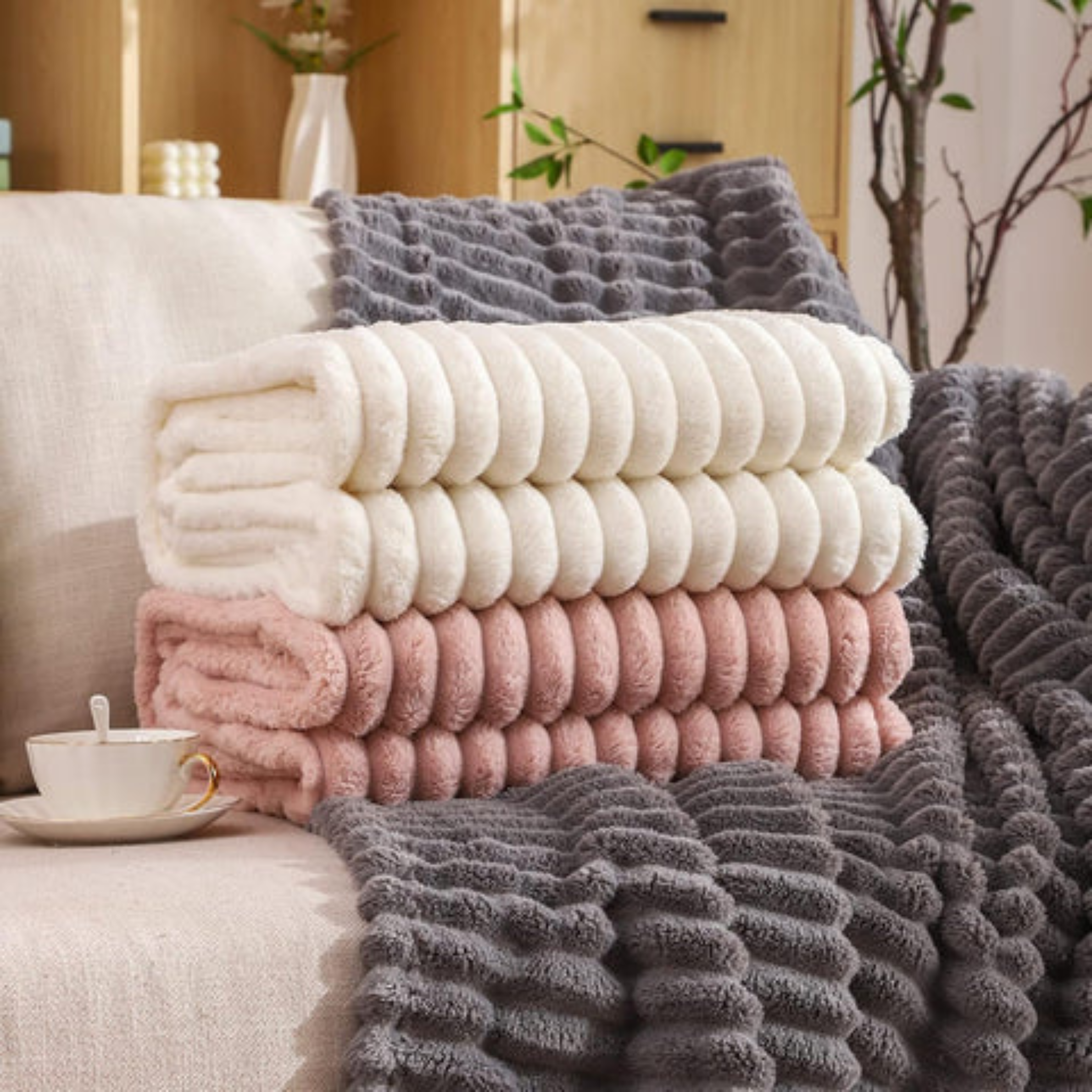 Ultimate Comfort Ribbed Faux Fur Blanket