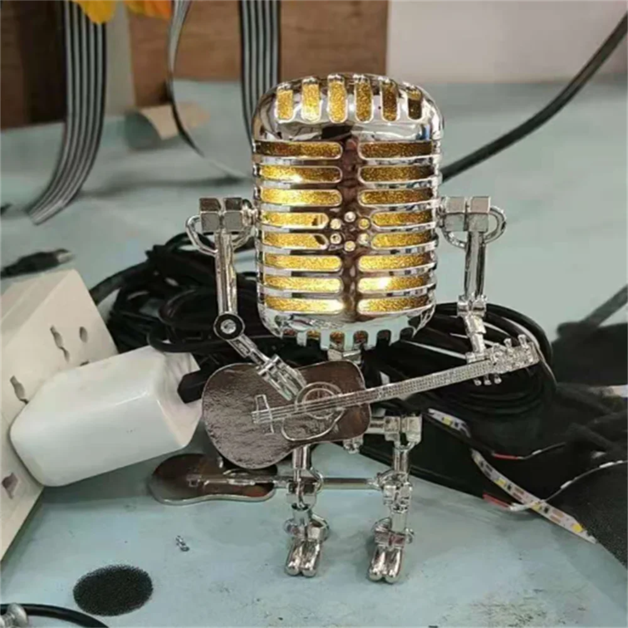 Retro Punk Robot with Guitar Table Lamp