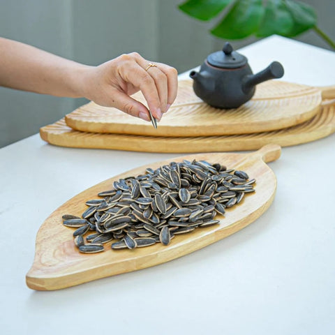 Timeless Leaf-Shape Wooden Serving Tray