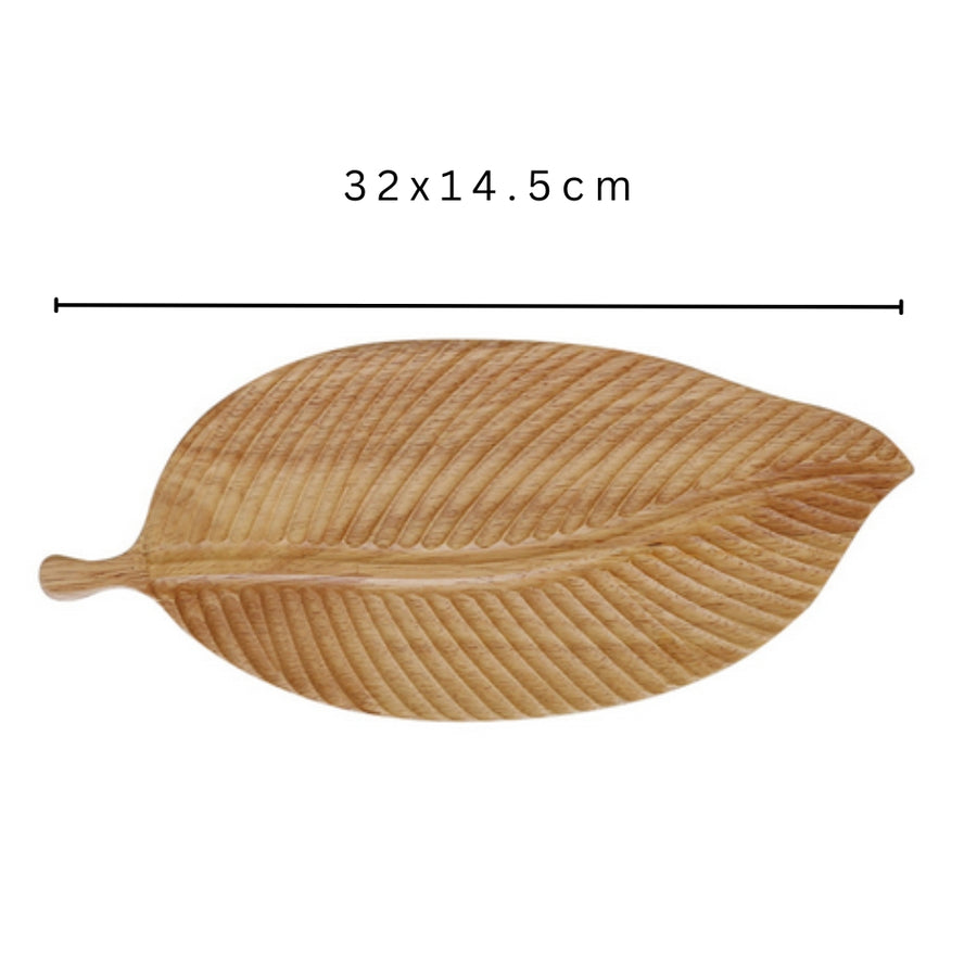 Timeless Leaf-Shape Wooden Serving Tray