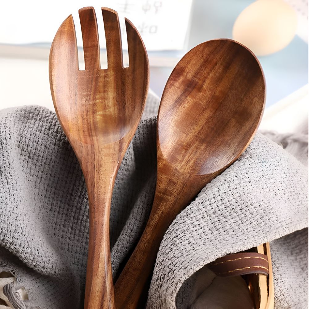 2-Piece Eco-Friendly Natural Wooden Luxe Serving Set