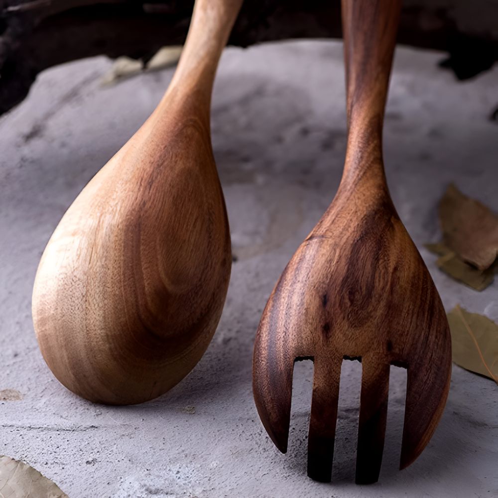 2-Piece Eco-Friendly Natural Wooden Luxe Serving Set