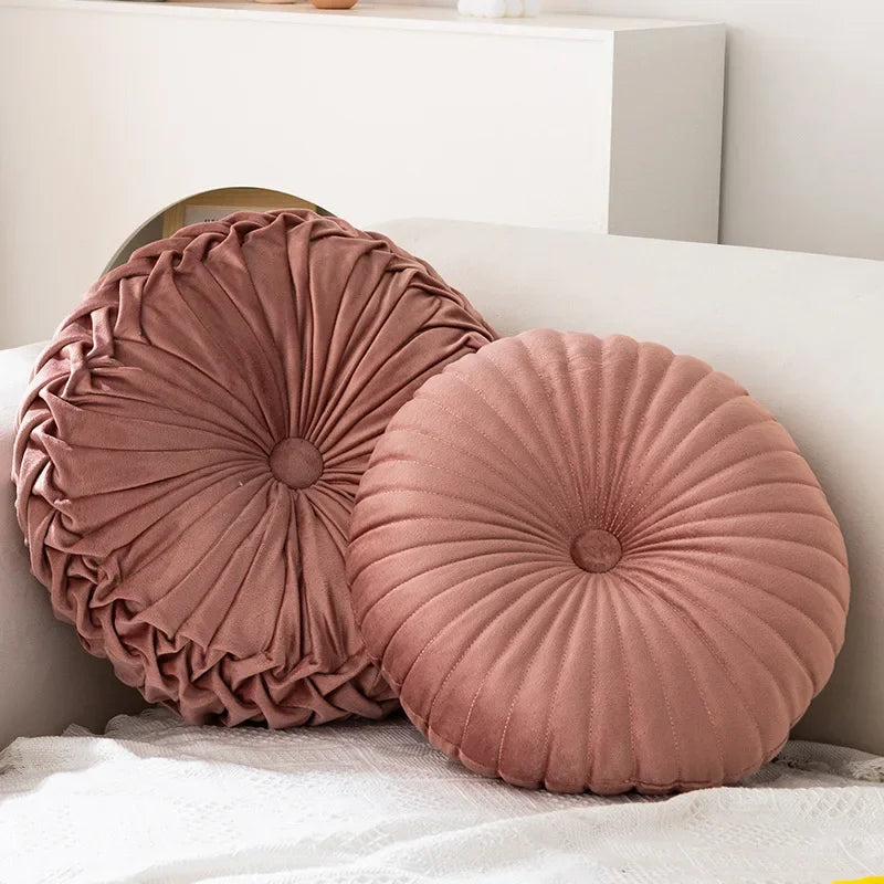 Velvety Chic Round Pleated Cushion
