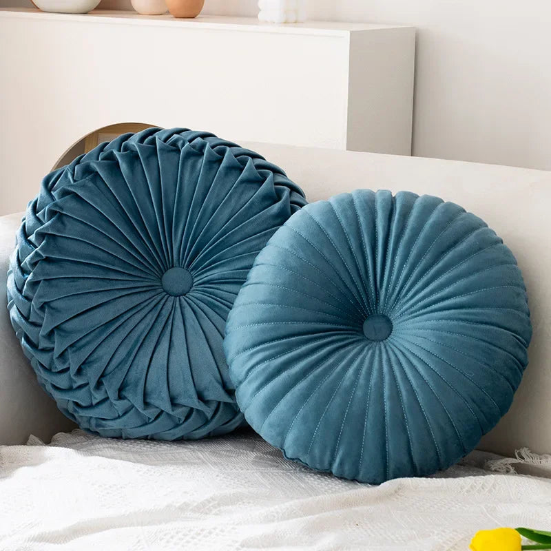 Velvety Chic Round Pleated Cushion