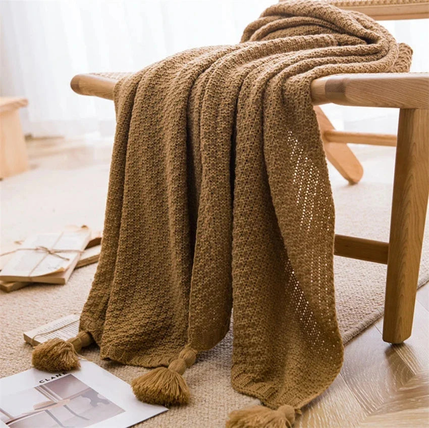 Scandi Soft Knit Tassel Blanket