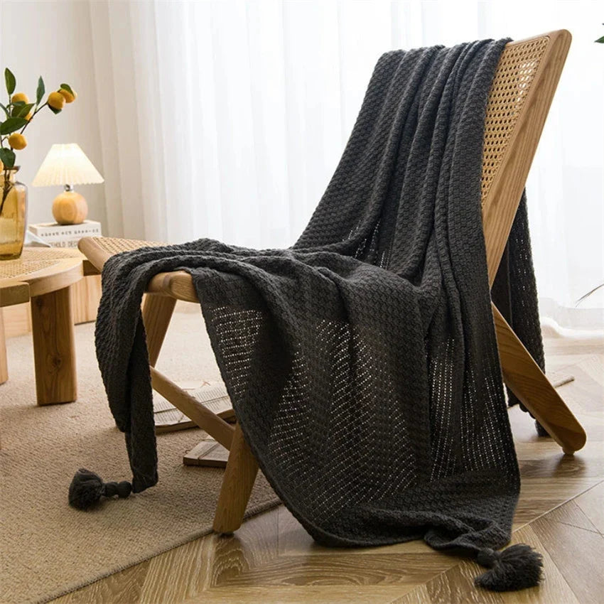 Scandi Soft Knit Tassel Blanket