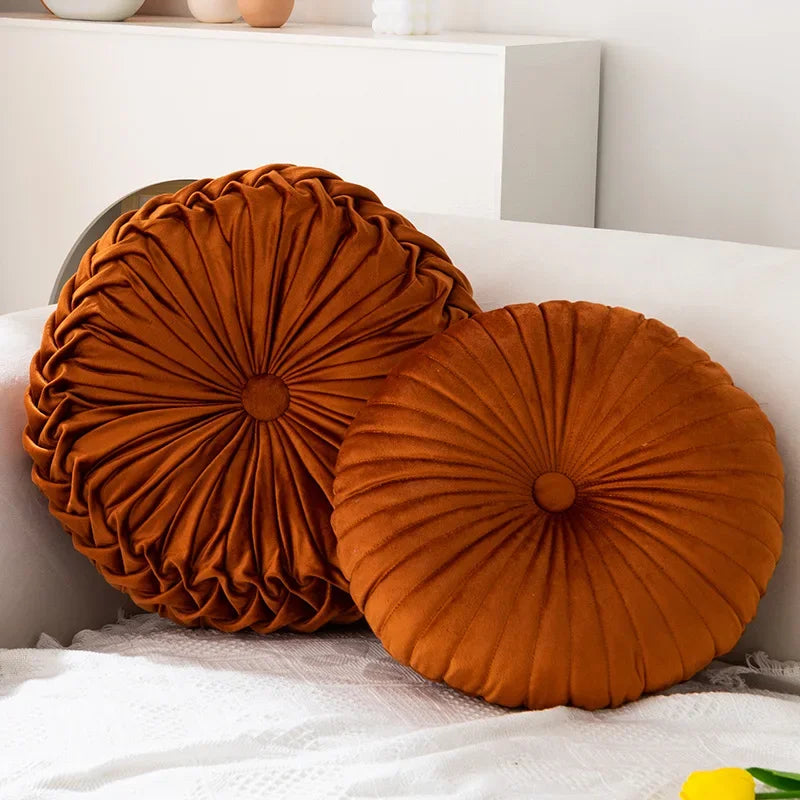 Velvety Chic Round Pleated Cushion