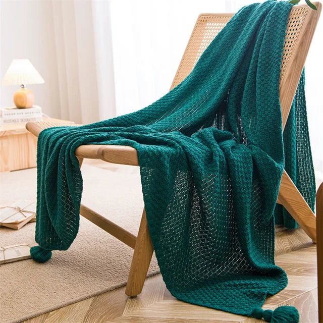Scandi Soft Knit Tassel Blanket