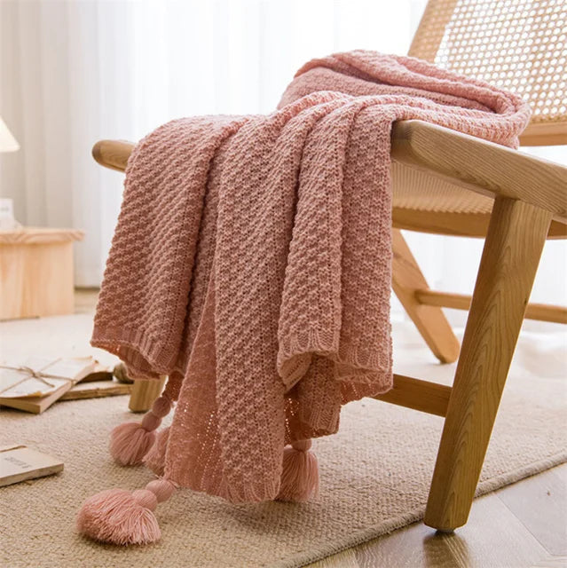 Scandi Soft Knit Tassel Blanket