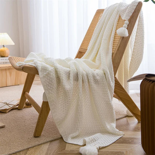 Scandi Soft Knit Tassel Blanket