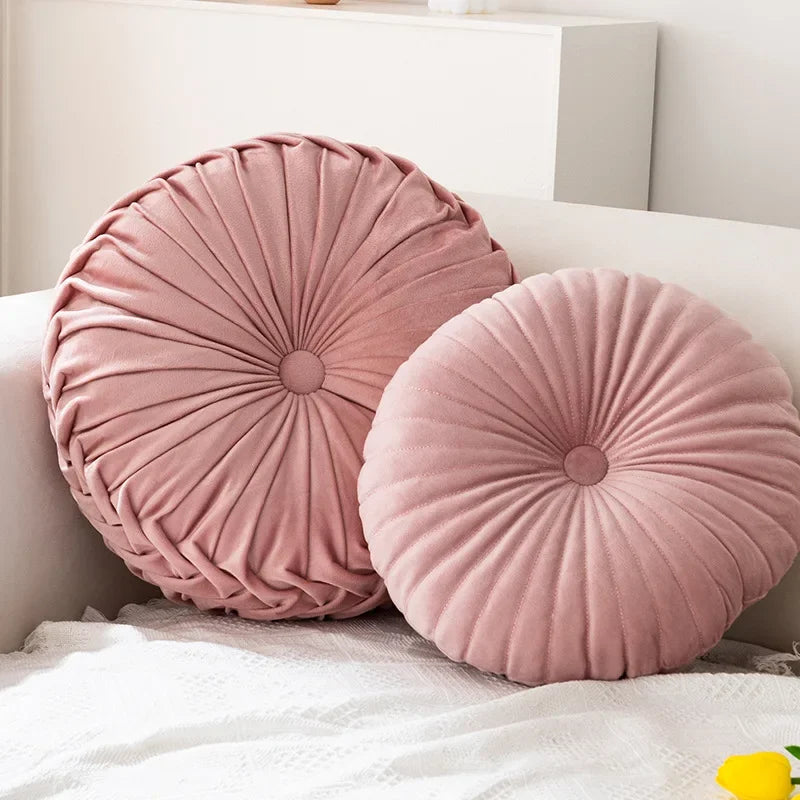 Velvety Chic Round Pleated Cushion