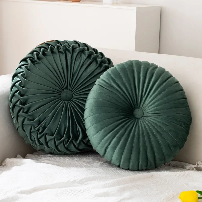 Velvety Chic Round Pleated Cushion