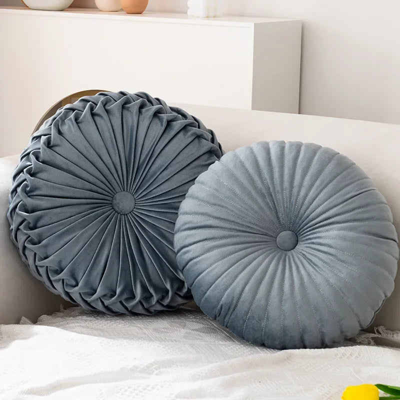 Velvety Chic Round Pleated Cushion