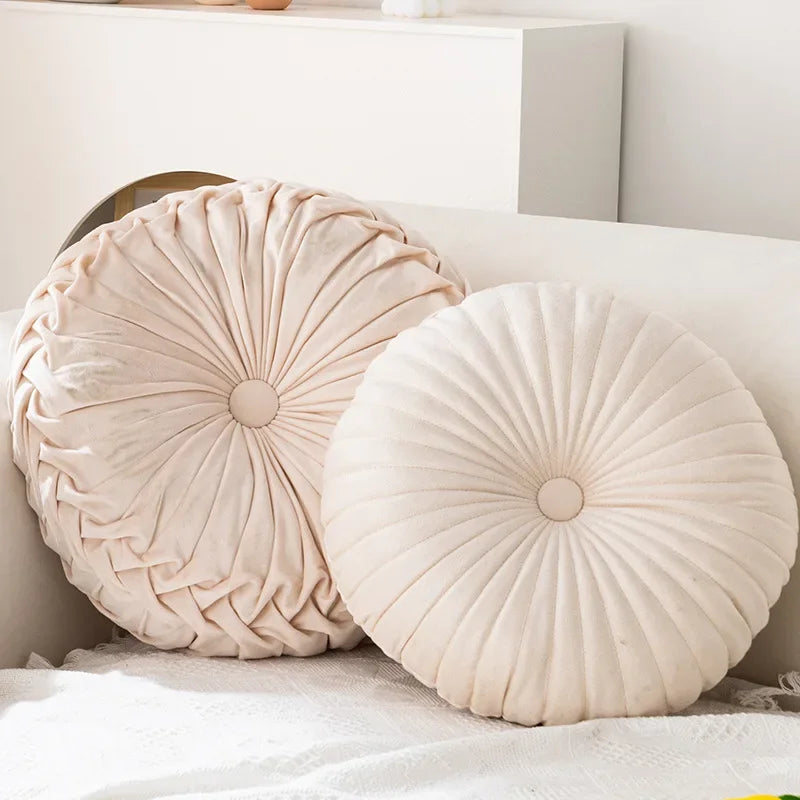 Velvety Chic Round Pleated Cushion