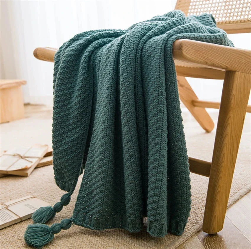 Scandi Soft Knit Tassel Blanket