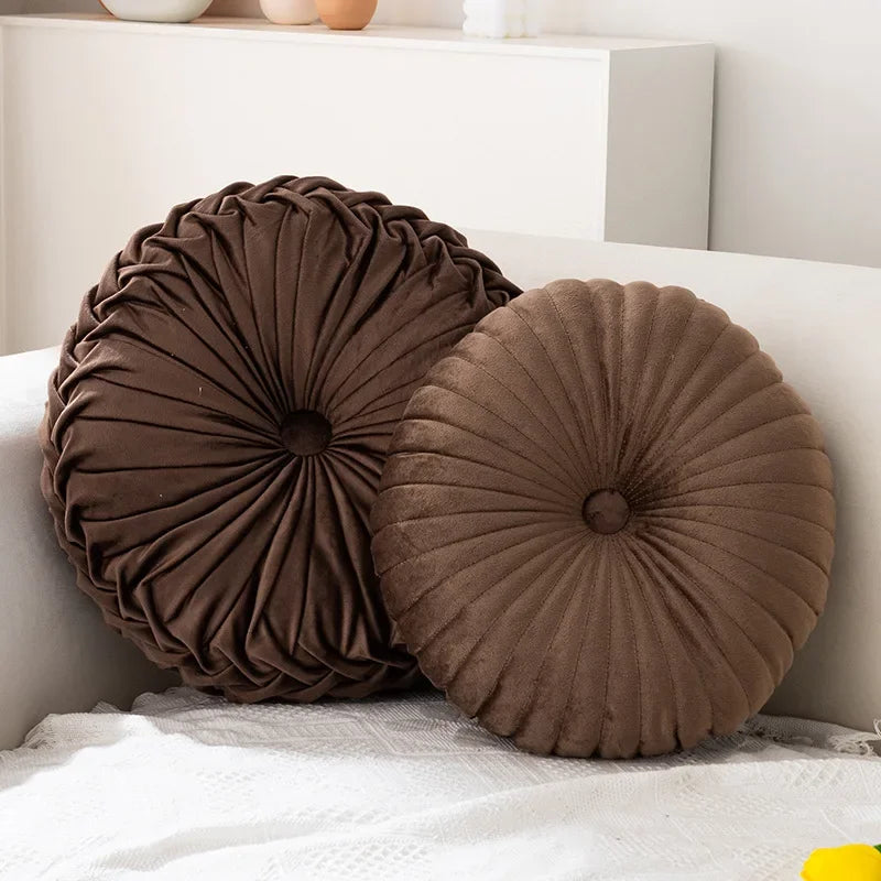 Velvety Chic Round Pleated Cushion