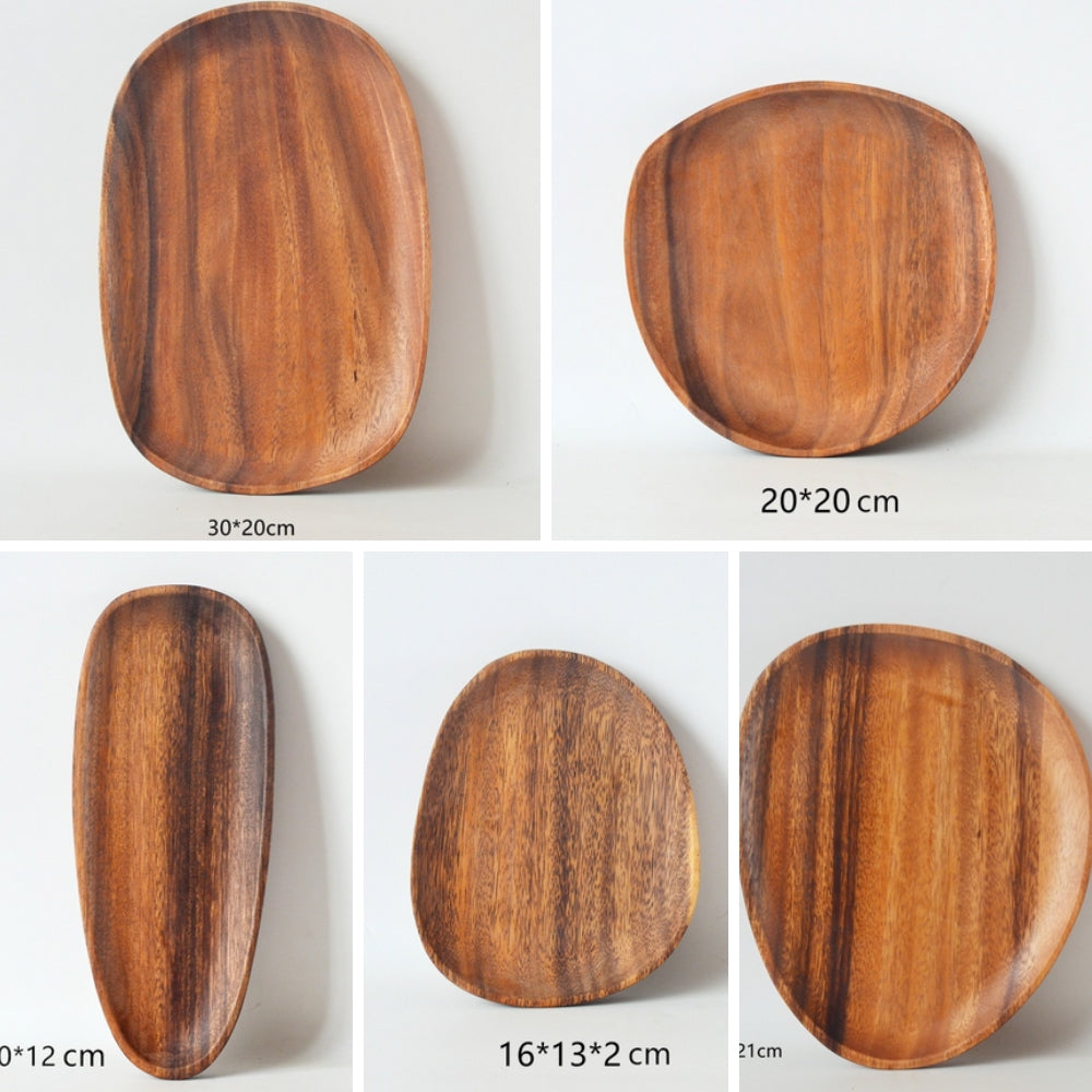 5-Piece Premium Acacia Wood Serving Tray Set in Oval Shape