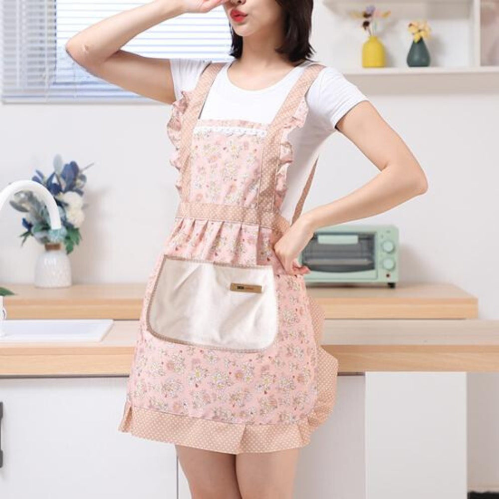 Ruffle Chic Floral Kitchen Apron for Women