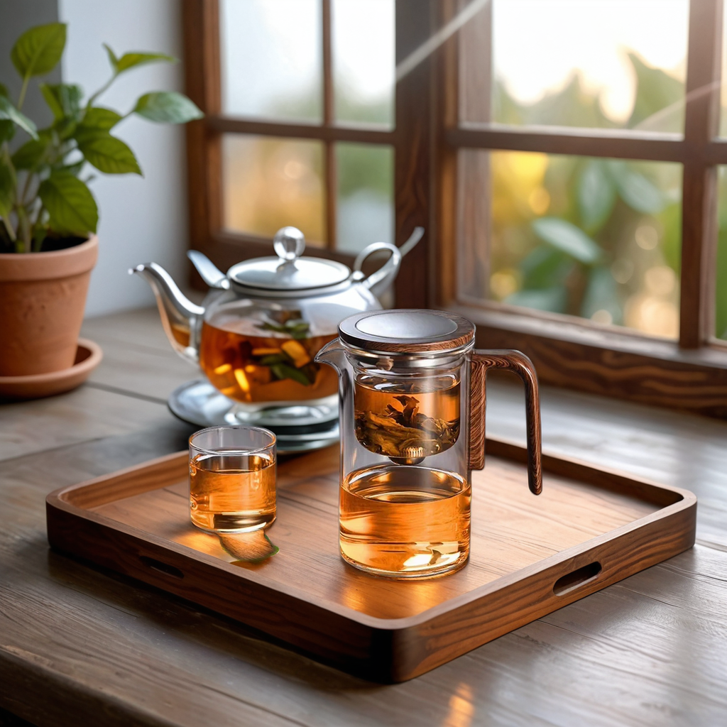 Modern Glass Teapot with Ergonomic Wooden Handle