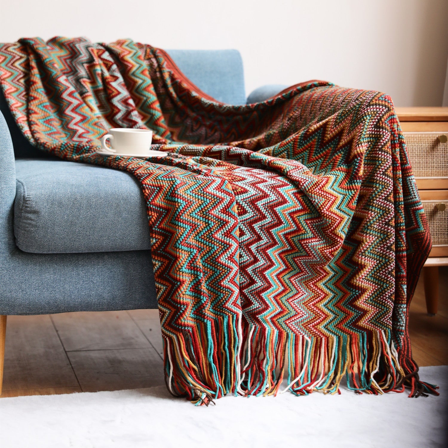 Soft Boho Knitted Throw Blanket