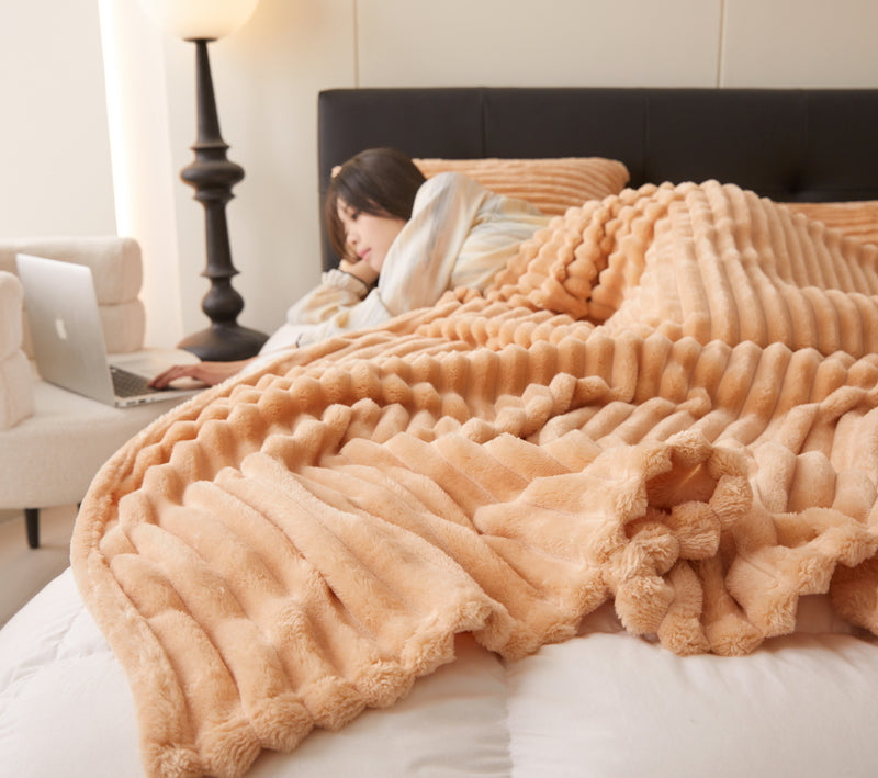 Soft Ribbed Coral Fleece Blanket