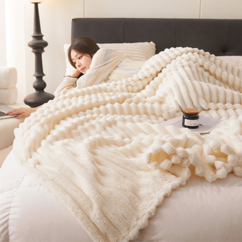 Soft Ribbed Coral Fleece Blanket