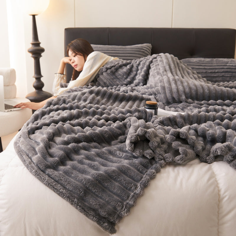 Soft Ribbed Coral Fleece Blanket