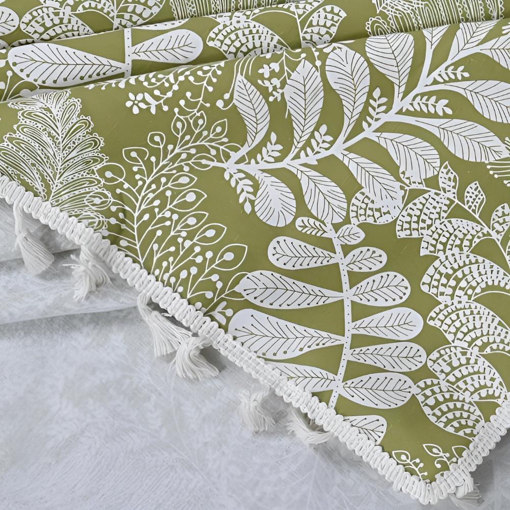 Whimsy Leaf Embroidered Tassel Tablecloth
