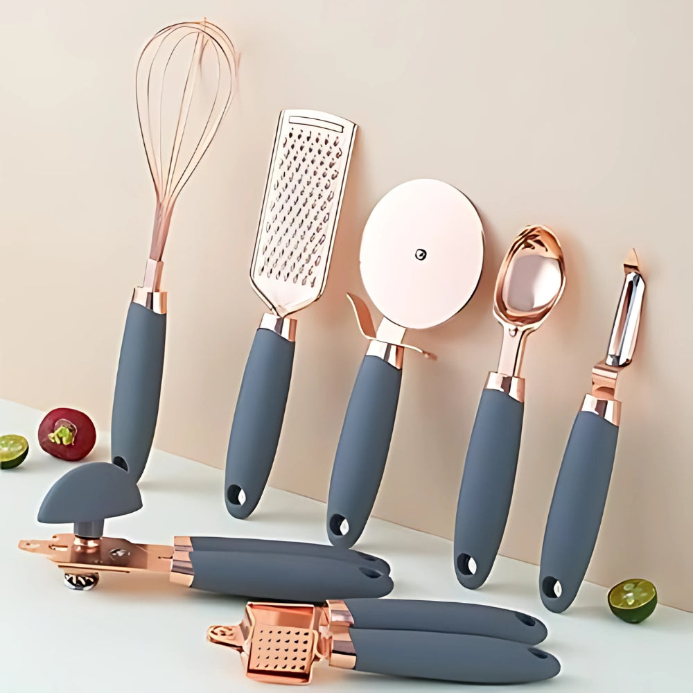 Premium Rose Gold & Silicone Kitchen Utensils | 7-Piece Set