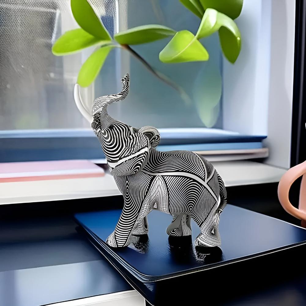 Artistic Monochrome Spiral Elephant Figurine