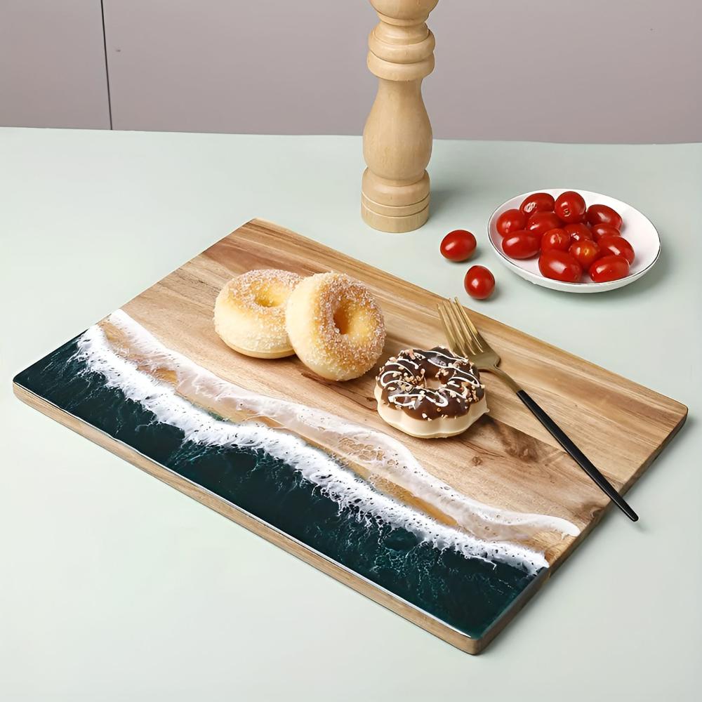 Premium Artisan Shoreline Resin Acacia Wood Cutting Board