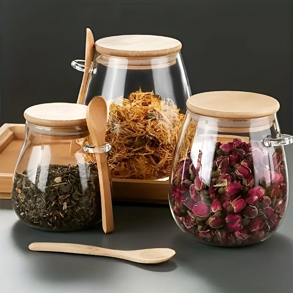 Modern Glass Jar with Wooden Lid & Spoon