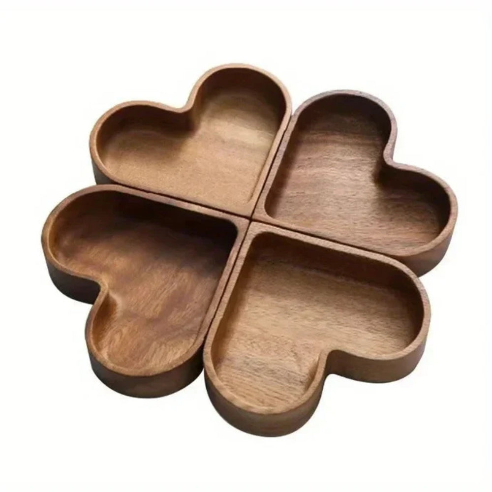 4-Piece Premium Heart-Shaped Wooden Snack Tray Set