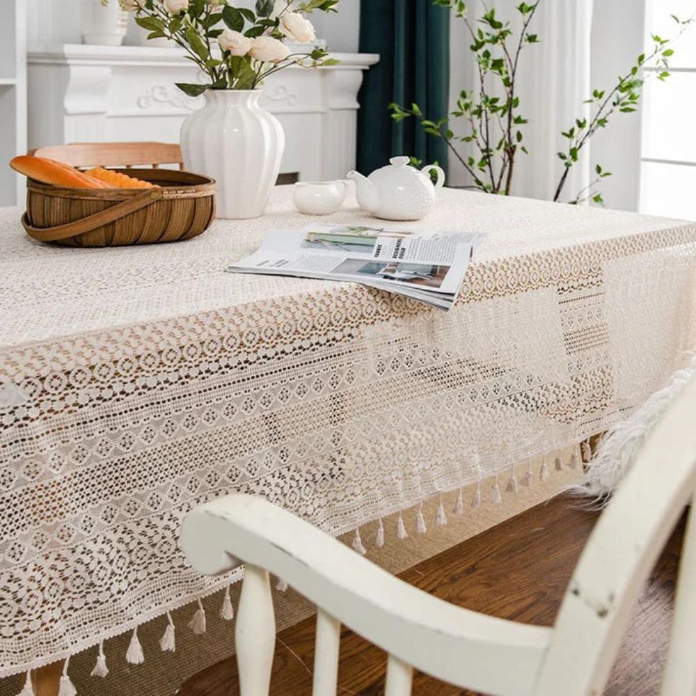 Chic Boho Style Crochet Lace Tablecloth