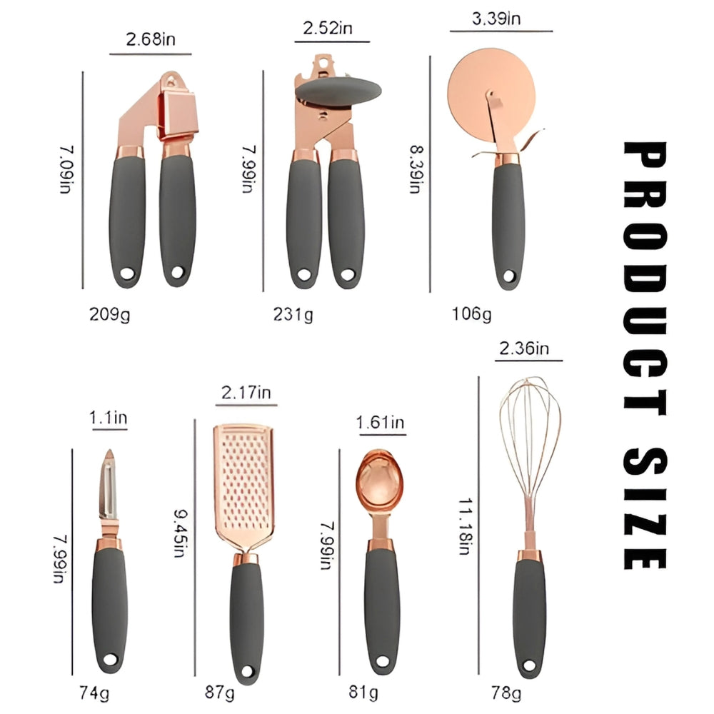 Premium Rose Gold & Silicone Kitchen Utensils | 7-Piece Set
