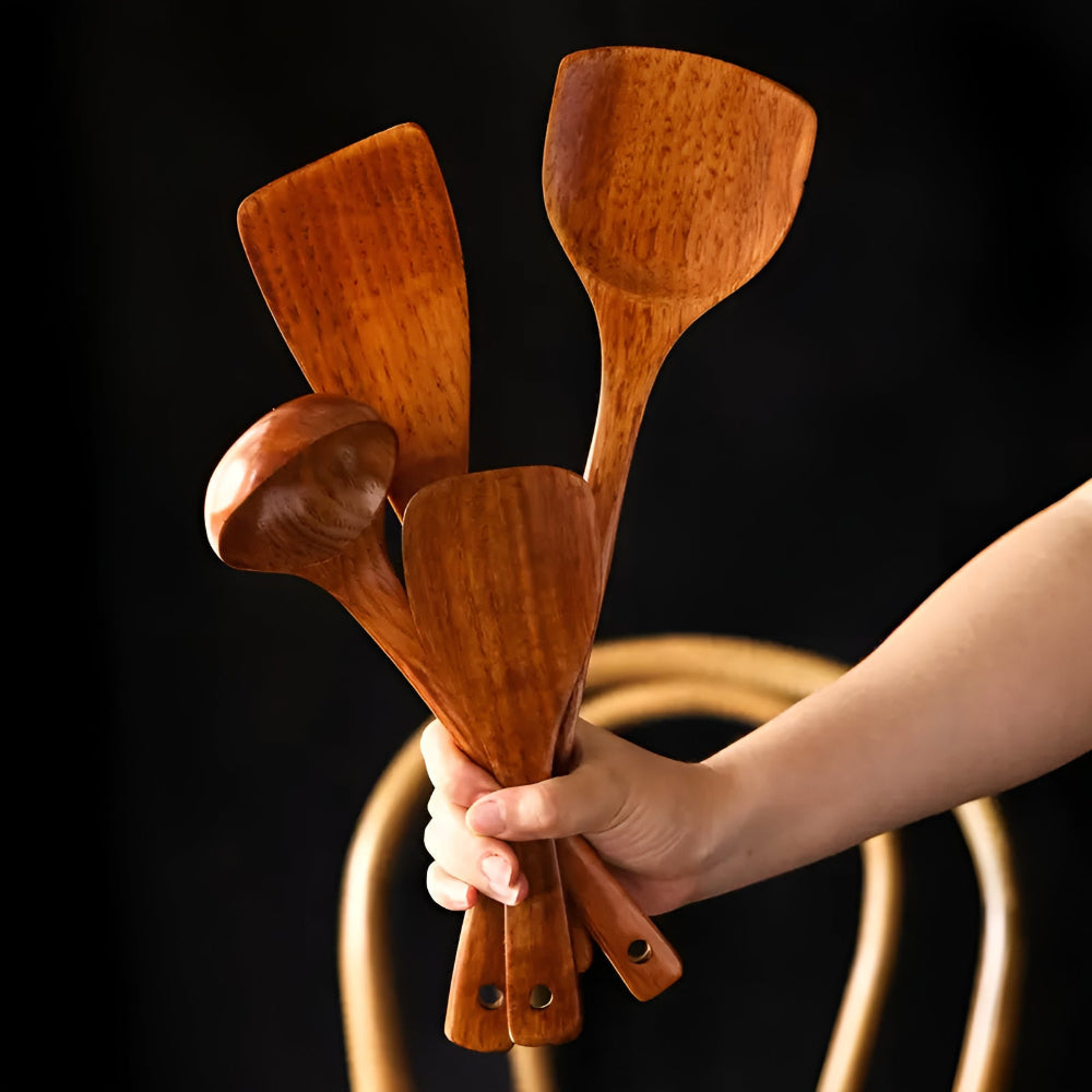 High-Quality Classic Wooden Kitchen Utensils | 4-Piece Set