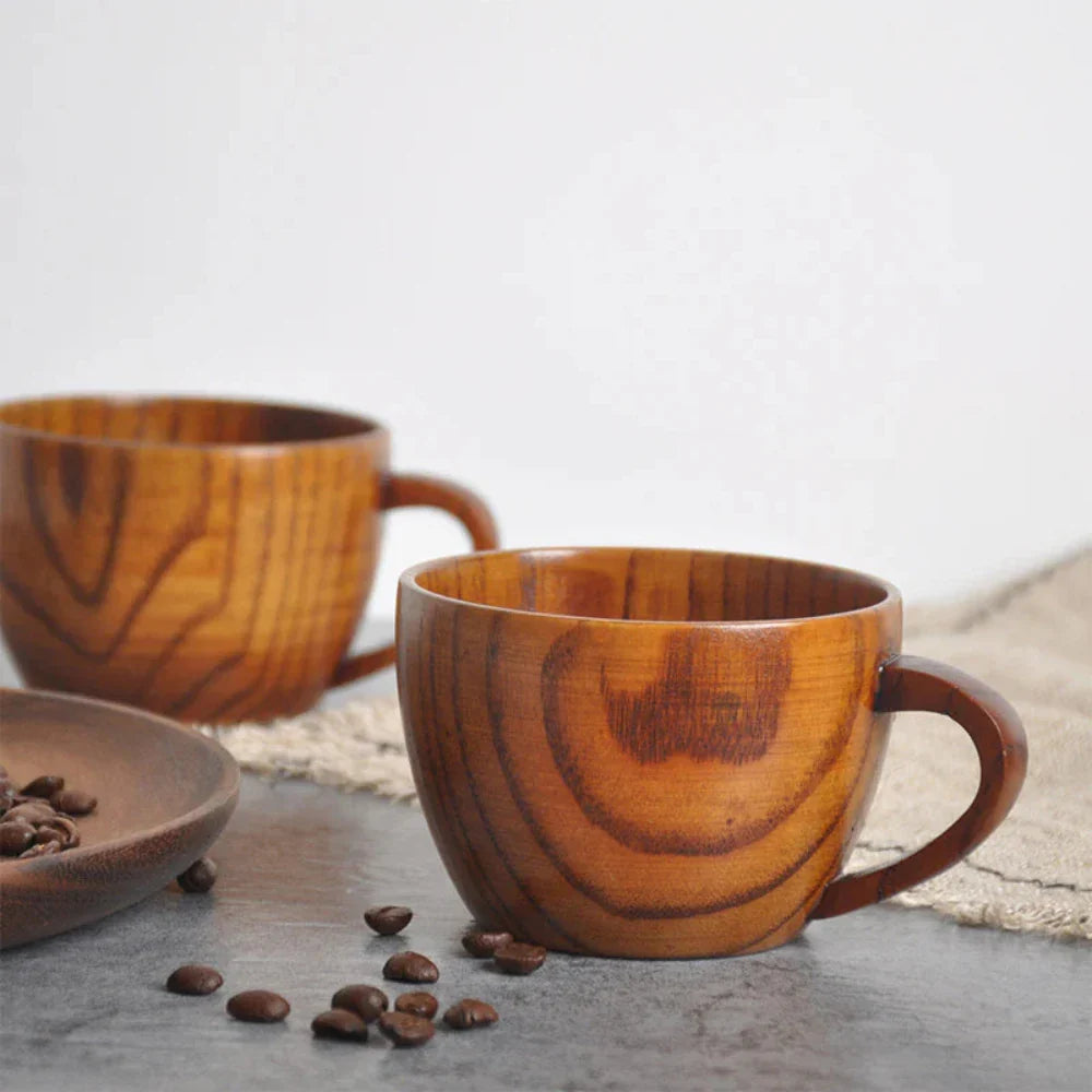 2-Piece Classic Natural Wooden Ergonomic Teacups